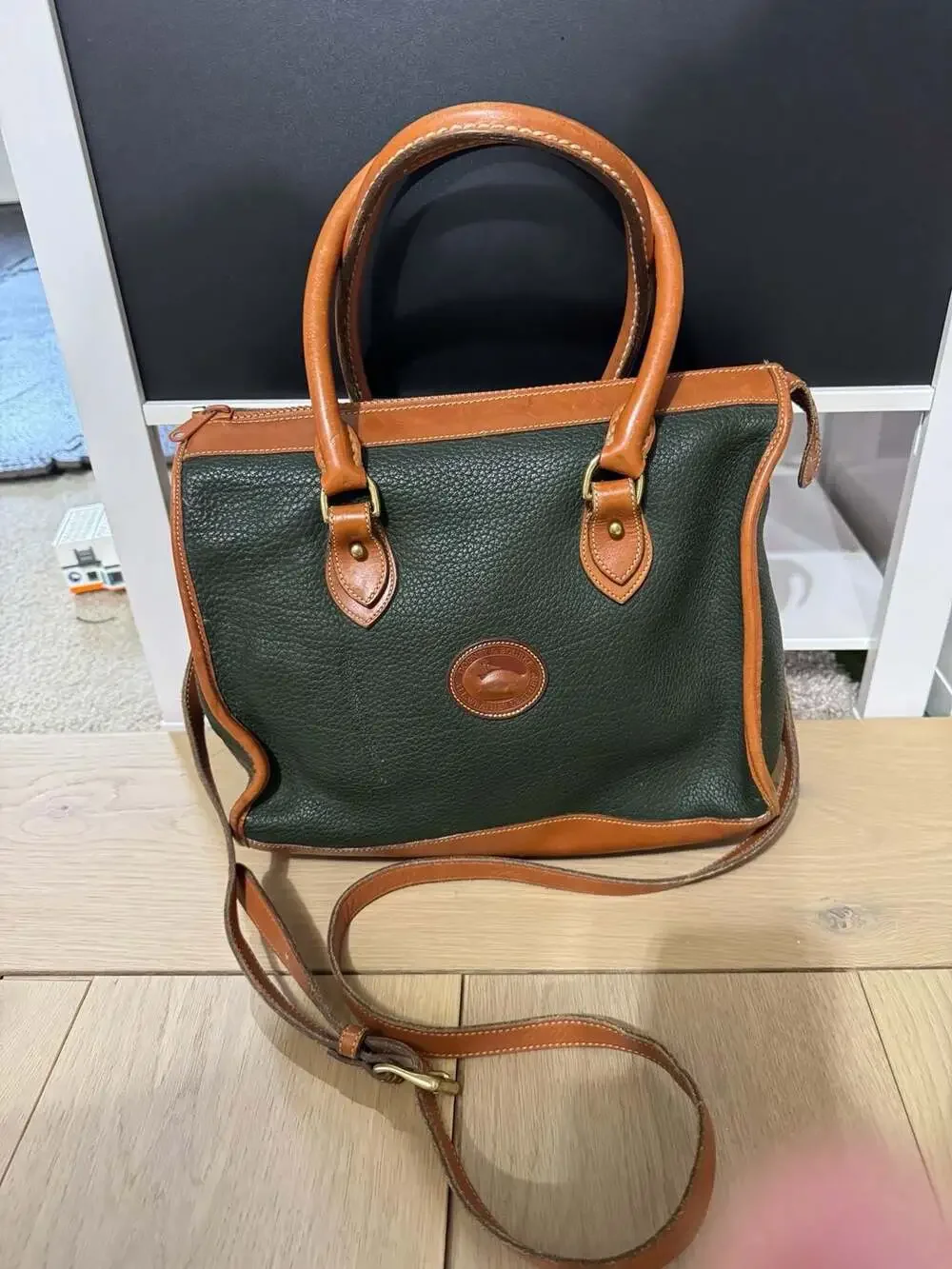 Vintage Dooney & Bourke All-Weather Leather Satchel Bag Green and Tan - Picture 2 of 15